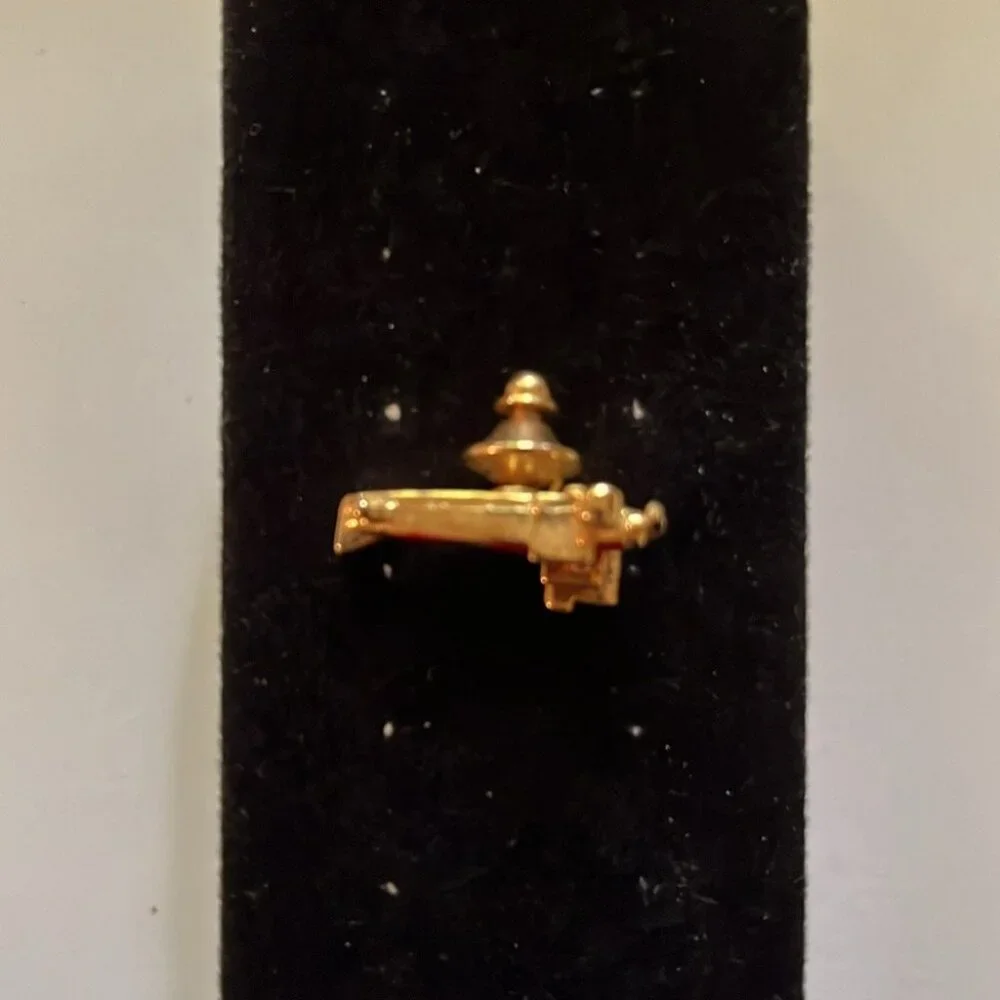 ✈️✨ Vintage Gold-Tone & Red Airplane Lapel Pin | Aviation Tie Tack